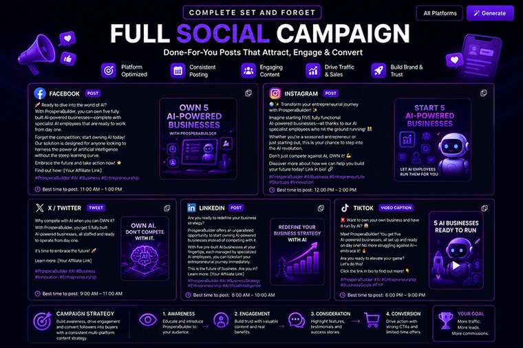 Full social campaign with done-for-you posts across five platforms